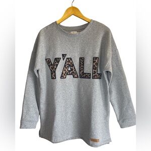 Marleylilly‎ Y’all Leopard Print Sweatshirt Small Heather Gray Cotton Crewneck